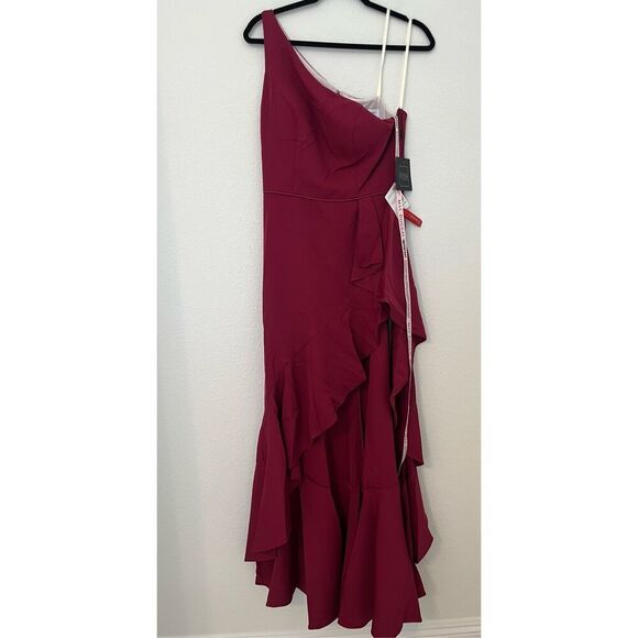 Mac Duggal Berry One Shoulder High Slit Ruffle Gown 49089 NEW NWT - Picture 5 of 10